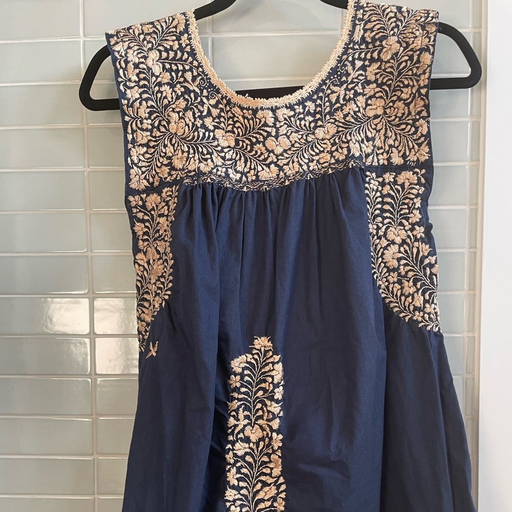 Mi Golondrina navy and gold blouse